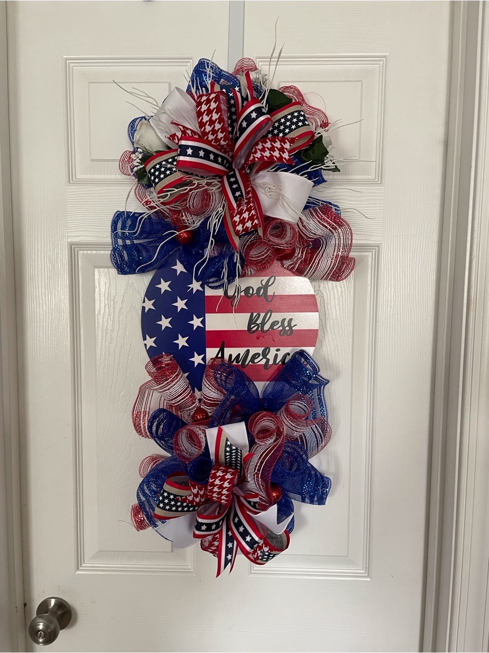 Patriotic Red, White & Blue Holiday Door Hanger - God Bless America